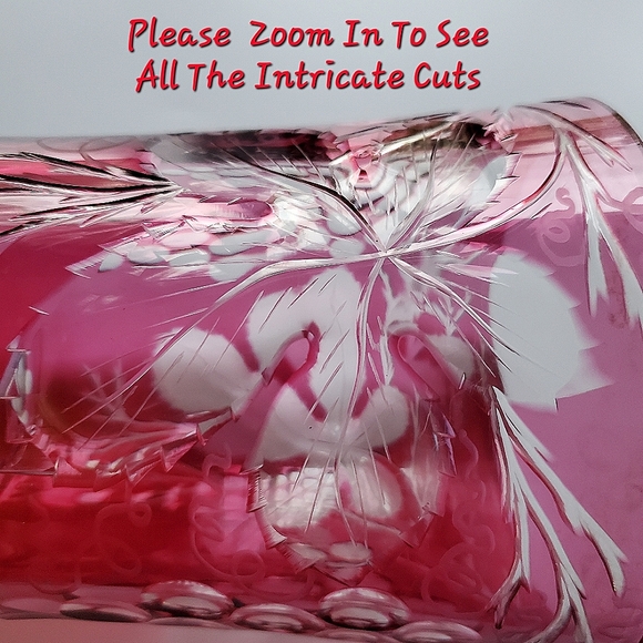 Vntg Cranberry Cut To Clear & Etched Gorgeous 6 3/8" Glass Vase - Picture 16 of 16